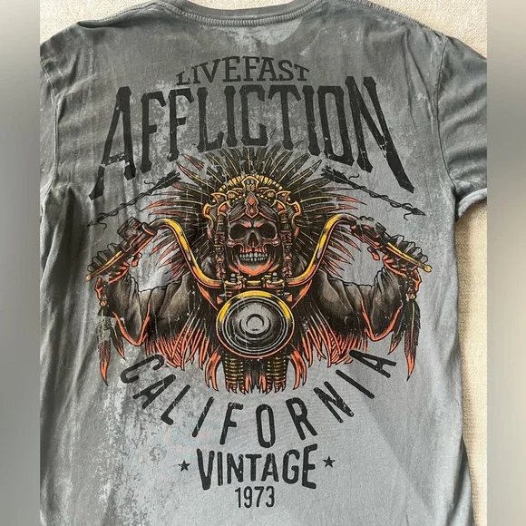 American Customs Ancient Rumble T-Shirt L Grunge Moto - Picture 6 of 7